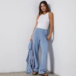 MONROW Indigo French Terry Pocket Pant LIGHTWASH Best Sale